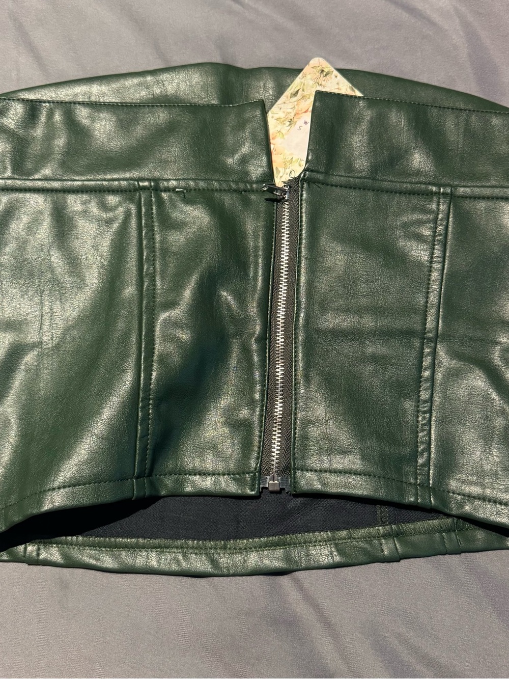 Le Lis Dark Green Faux Leather Strapless Bustier Jacket - Picture 2 of 3